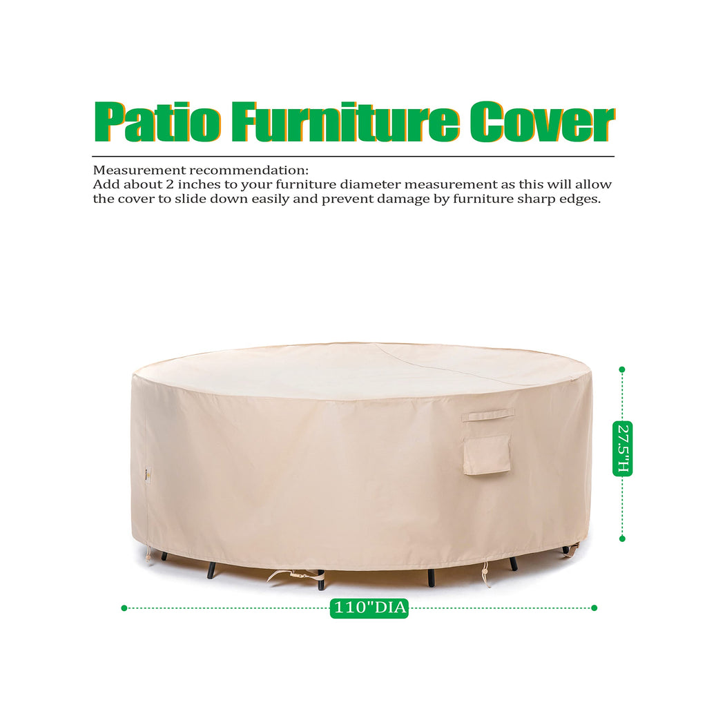 XL Round Patio Furniture Cover, Beige, 110"Dia x 27.5"H