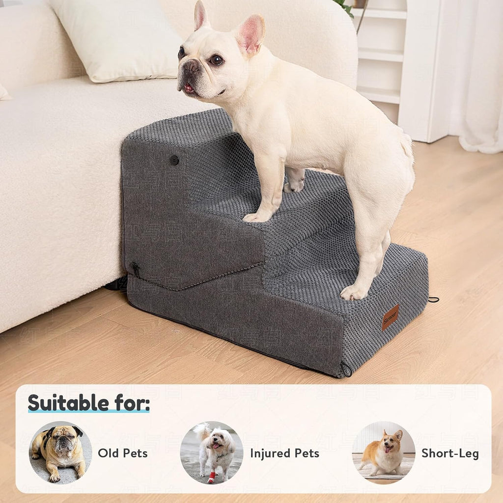 4-Step Dog Stair and Ramp for Small Dogs and Cats, Pet Steps for Bed with Non-Slip Bottom, Grey