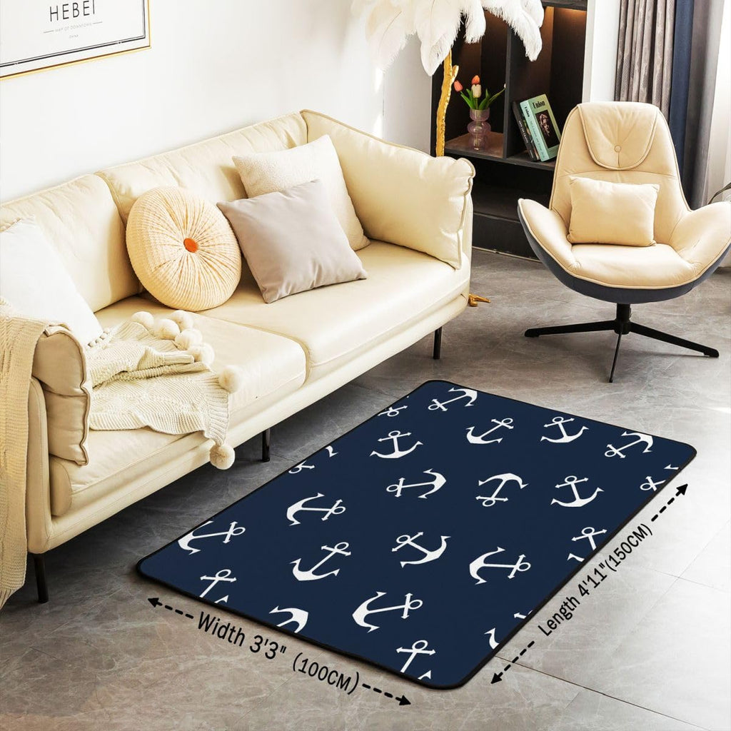 Anchor Area Rug 3x5 Anchor Decor Accent Rug Home Decor Nautical Ocean Themed Blue Decorative Rugs Indoor Floor Mat