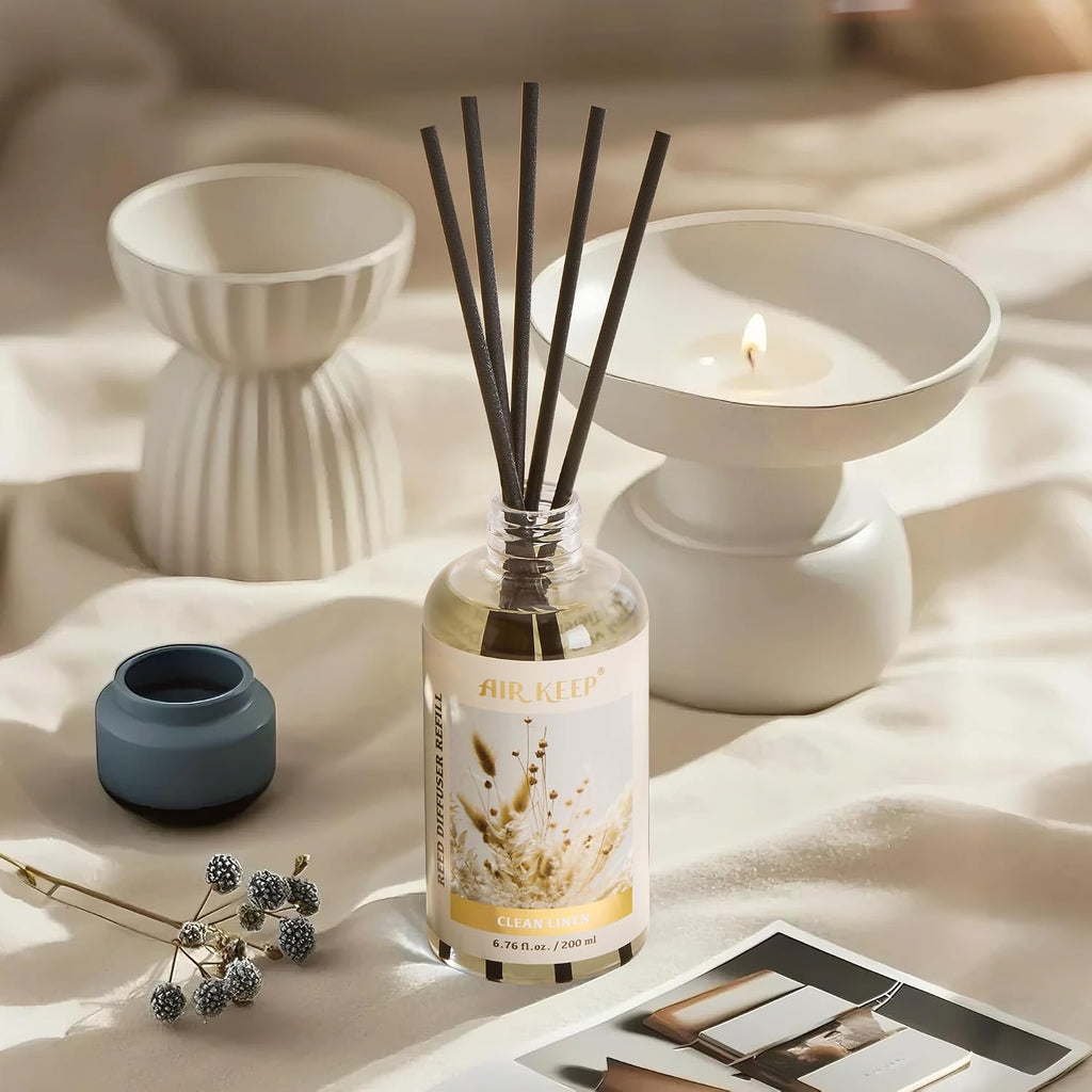 Reed Diffuser Oil Refill with Diffuser Sticks, 6.76 Fl Oz(200ml) Clean Linen Scented Oils, Aroma Therapy, Home