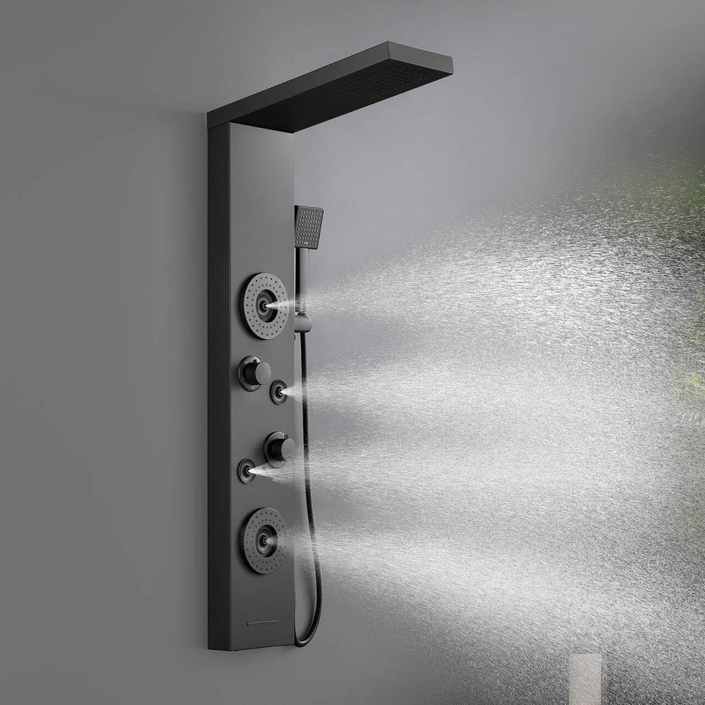 5 in 1 Rainfall Shower Panel Tower with Tub Spout, Matte Black