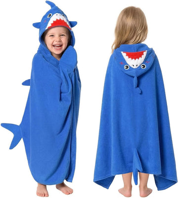 Shark Hooded Towel for Kids 3-12 Years, 28" x 53" Soft Thick Microfiber Ultra Absorbent Bath Towel Wrap, Beach Pool