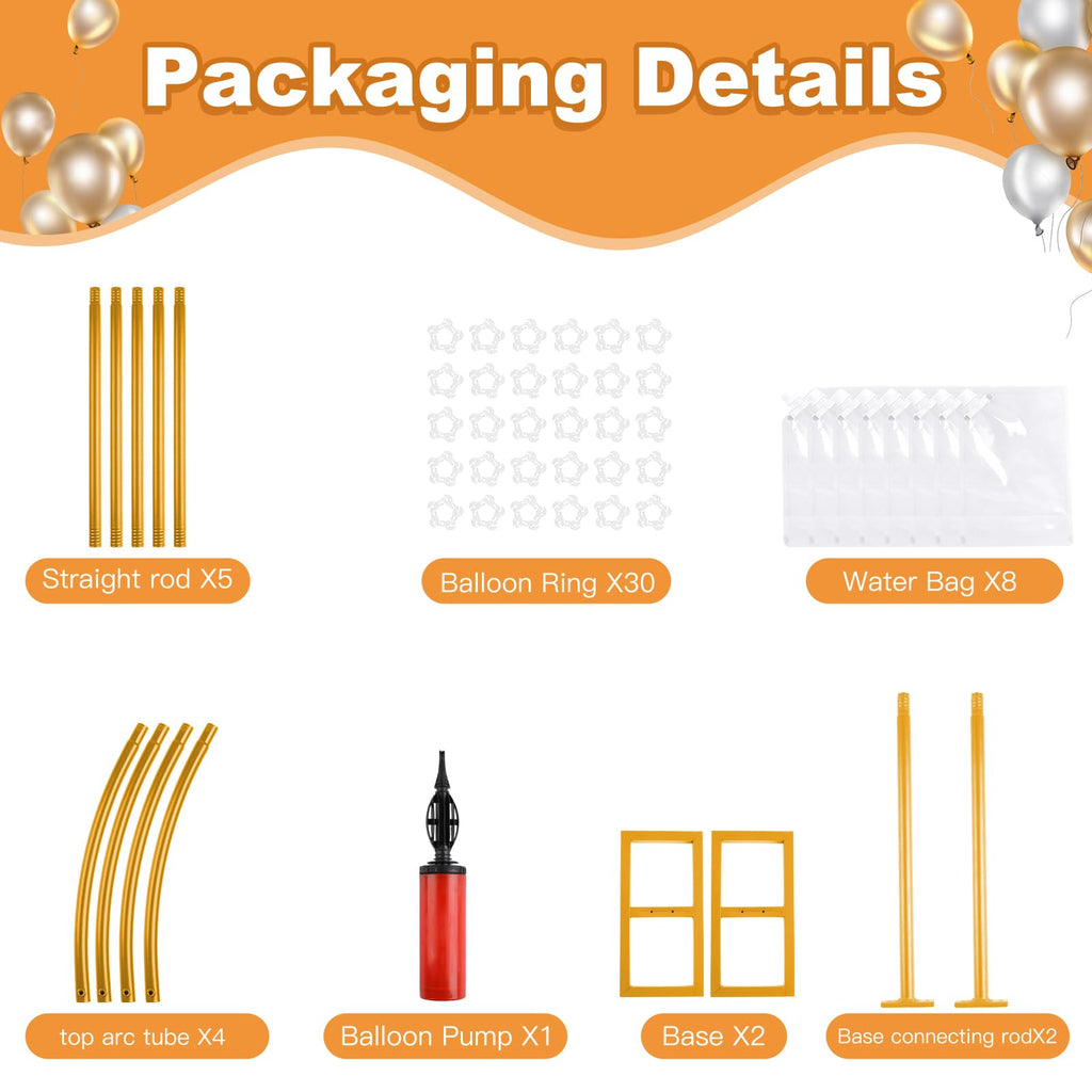 7.2ft and 5.9ft Half Balloon Arch Stand Kit with Heavy Duty Base, Comes with 8 Water Filling Bags - Metal Frame for