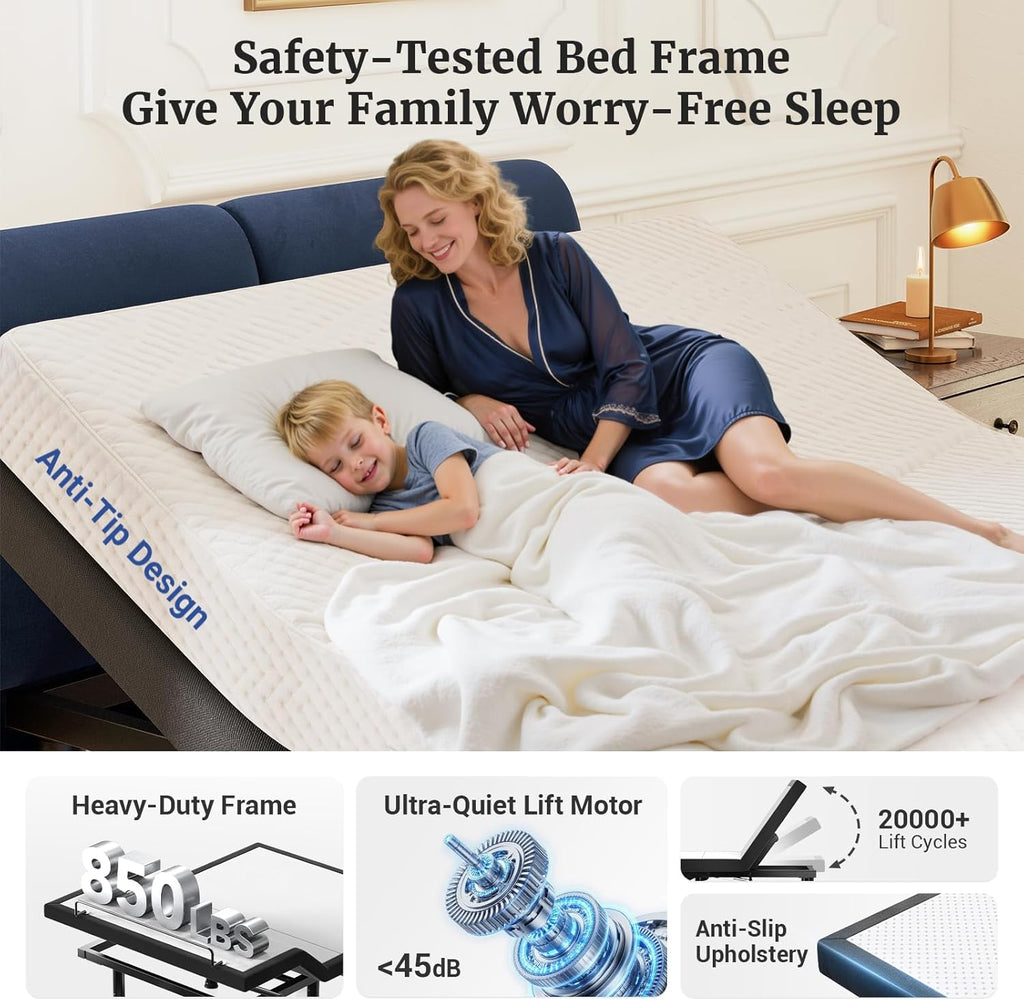 T600 Adjustable Bed Frame Queen Size with Remote & Massage - Electric Beds Bases, Zero Gravity, Dual Side USB, Side