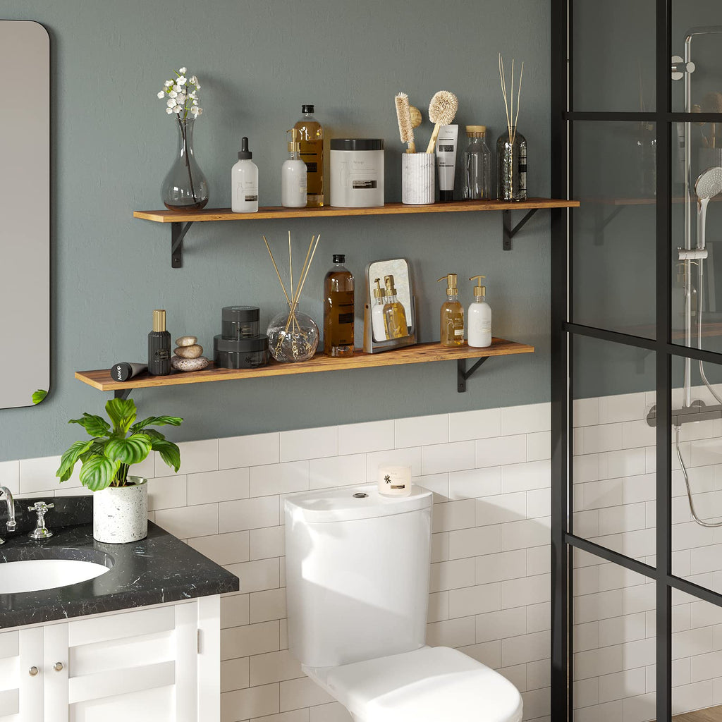 Long Wall Shelves, 47.3Inch Wooden Floating Shelves with Brackets