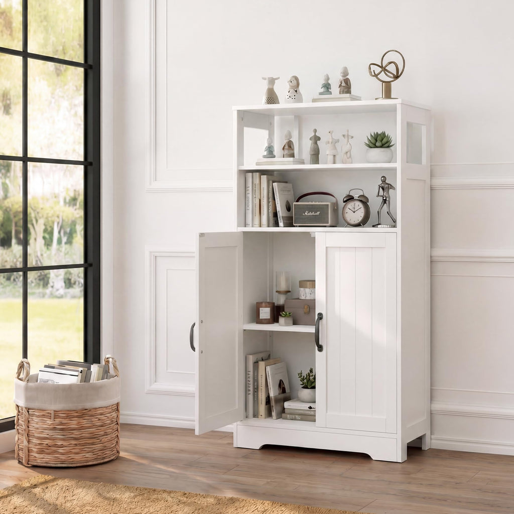 43.3" H Bathroom Storage Cabinet with Doors, Freestanding Small Bathroom Cabinet Organizer, Farmhouse Cupboard