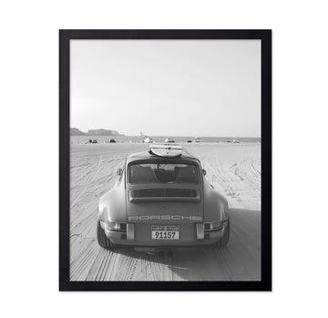 Classic Car Poster - Car in the Desert Print - Automobile Art - Transportation Design - Black and White Illustration