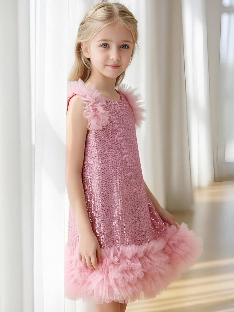 Girls Sequin Dress Sleeveless Sparkly Gown A-Line Party Dresses
