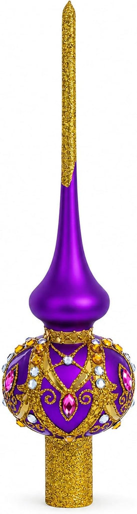 Gold and White Jewels on Purple Glass Tree Topper