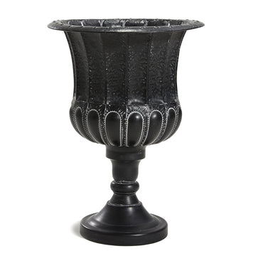 25" H. Metal Urn Planters 1-Pack - Black Classic Antique Iron Plant Pots - Large Decorative Rustic Flower Pots for