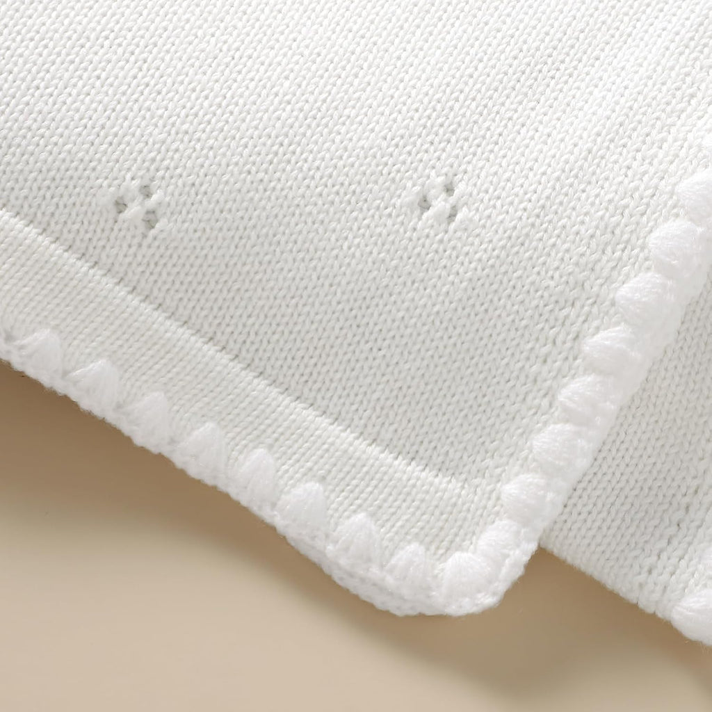 Blanket Knit White Swaddle Receiving Blankets for Boys & Girls Cotton