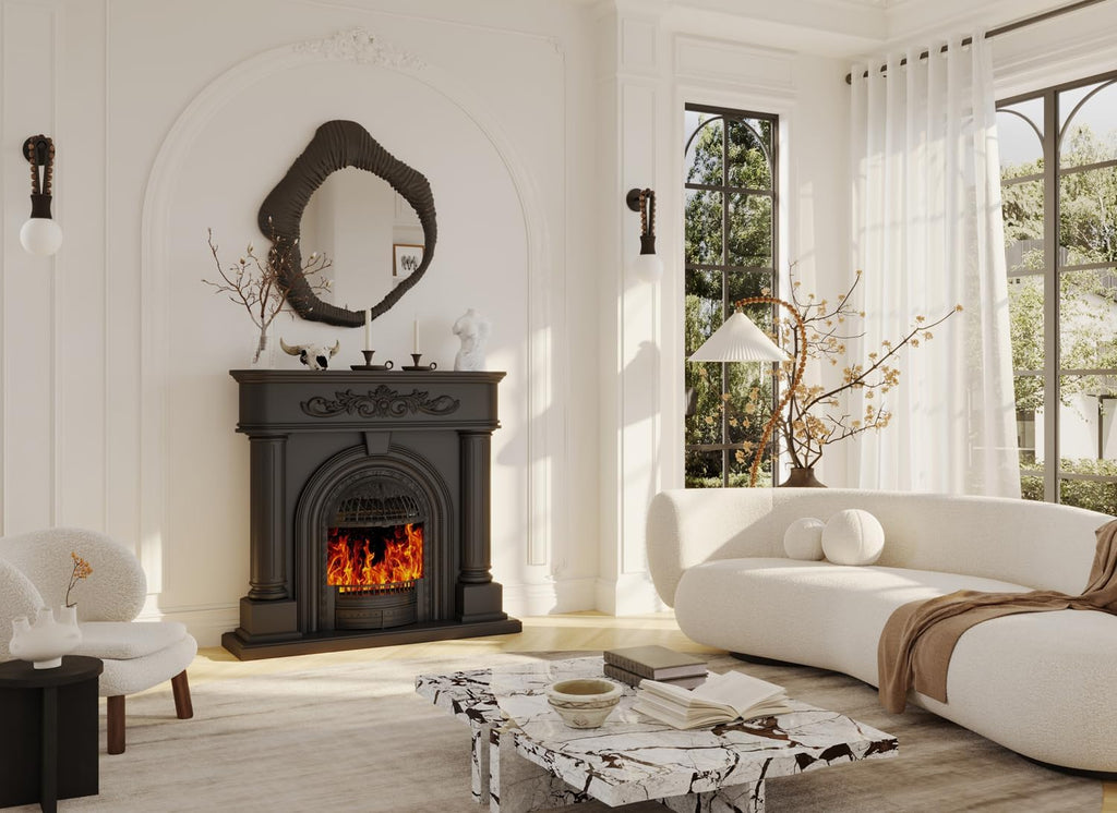 Electric Fireplace with Mantel, Solid Wood 51Inch Fireplace TV Stand with Roman Column for Living Room, Vintage Style