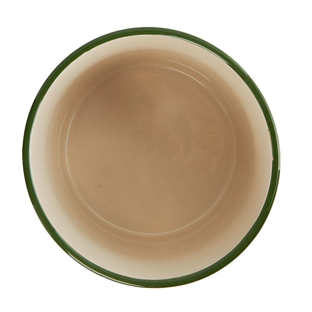 Footed Stoneware Planter with Abstract Print, Green and White