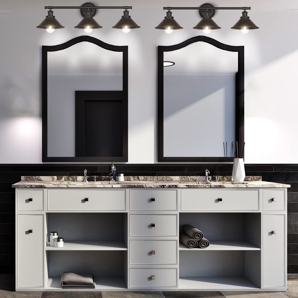 3-Light Black Bathroom Vanity Light Fixtures Over Mirror, Farmhouse Vanity Wall Sconce Lighting with Metal Shade