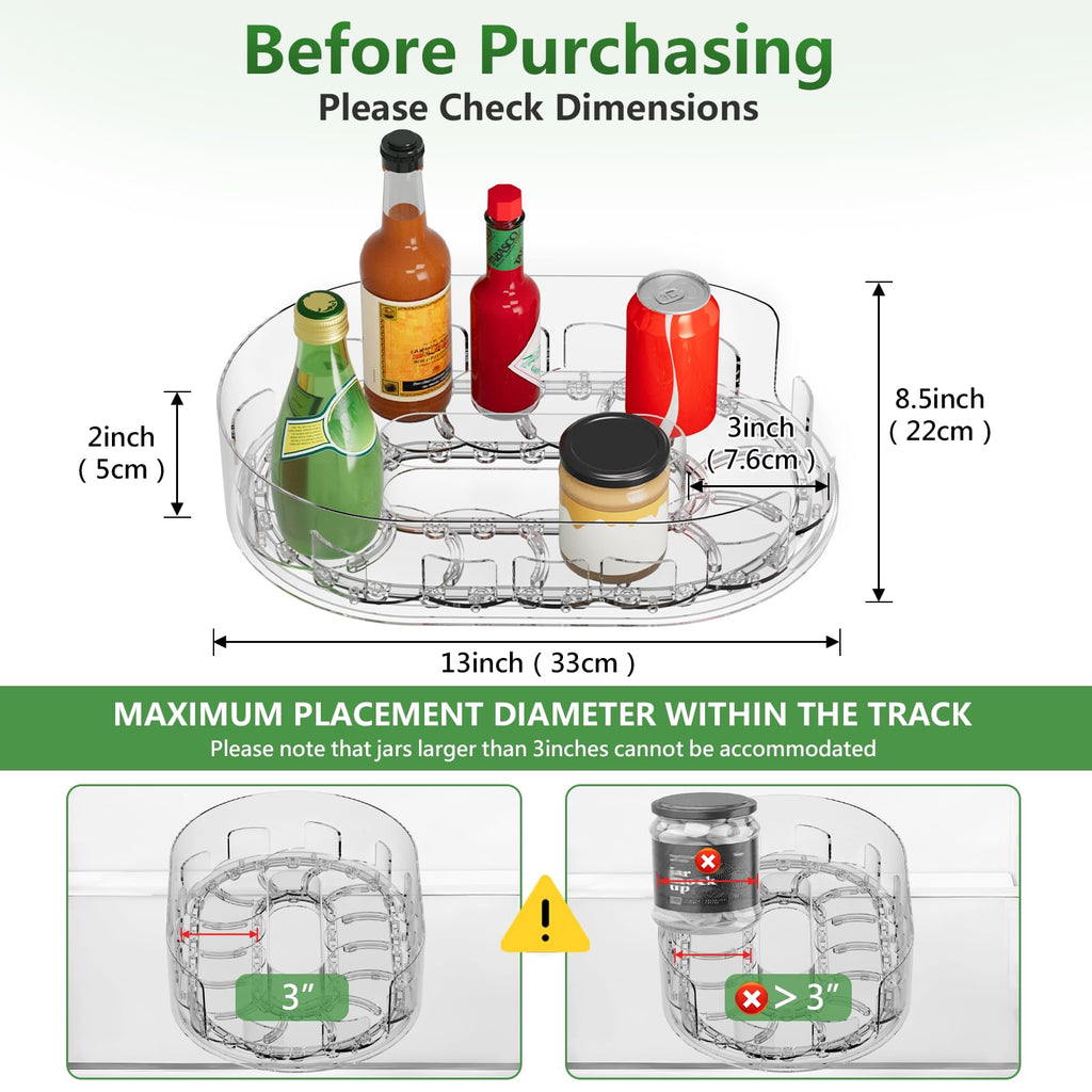 Lazy Susan Organizer for Refrigerator, 13" x 8.5" Clear Rectangular Fridge Organizer Turntable for Condiments, Spice