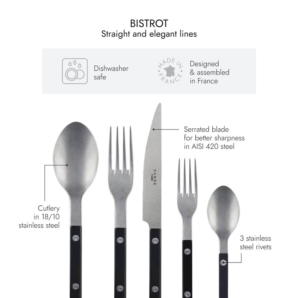 5-Piece Flatware Set - Bistrot Vintage Collection - Knives, Forks, Soup Spoons, Teaspoons & Dessert Forks - Stainless