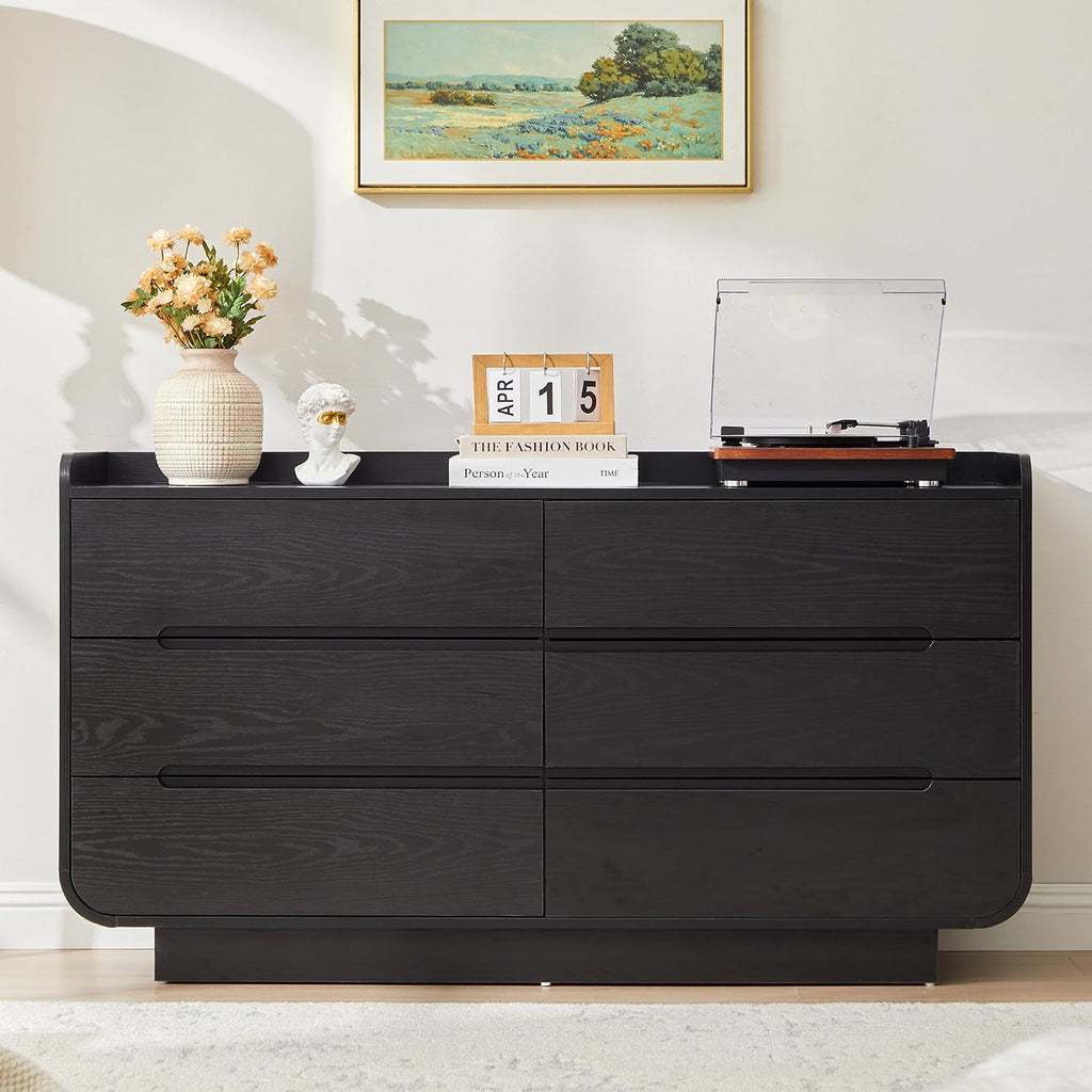 Curved 6 Drawer Dresser , Modern 53-Inch Chest of Drawers, Wood Storage Dresser Organizers with Hidden Handles, 6