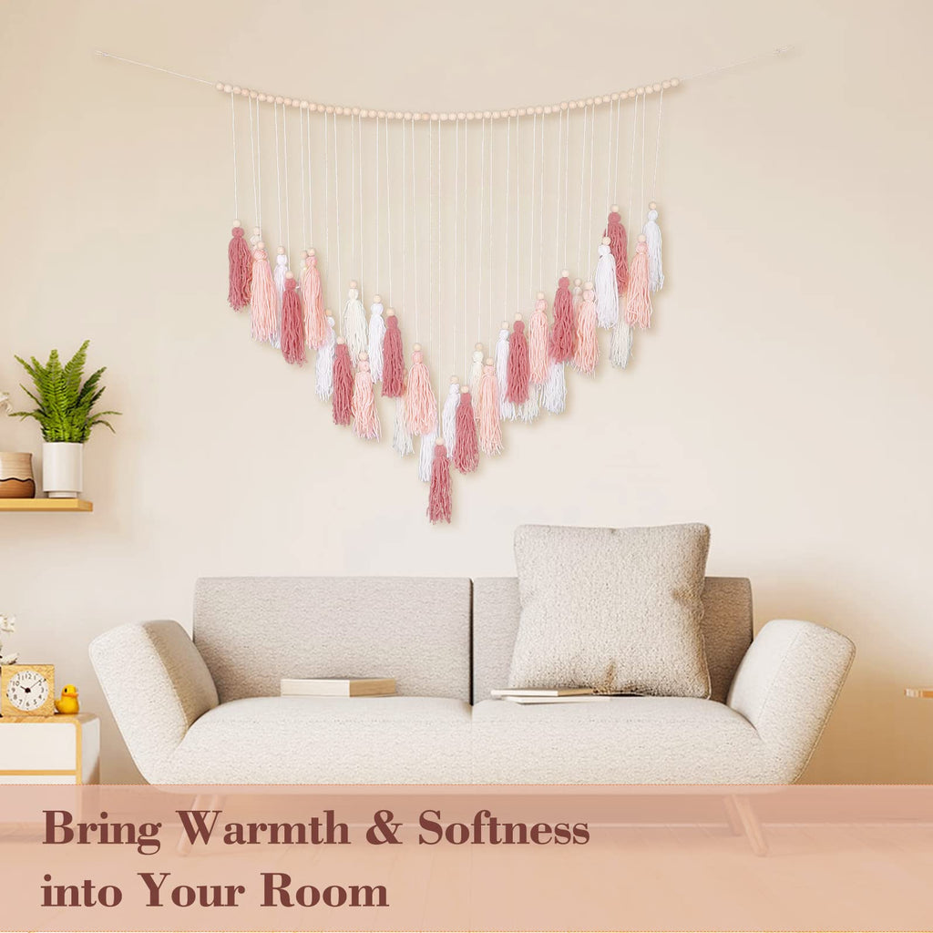 Large Macrame Wall Haning Boho Home Decor, Blush Pink Tassel Wall Decor Bohemian, Bedroom Living Room Girls Room