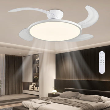 Retractable Ceiling Fan with Lights,42 Inch Low Profile Ceiling Fan with Remote Control,Retractable Blades,Dimmable