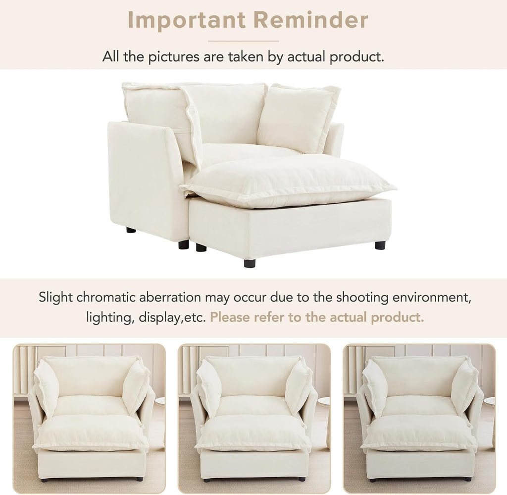 Modern Reading Chair and Ottoman — Beige Velvet