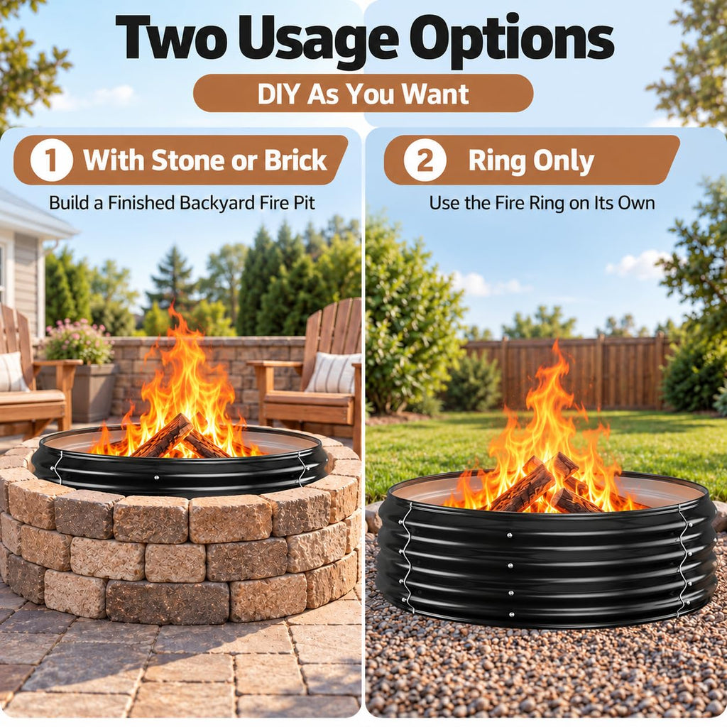 72" Large Fire Pit Ring for Outside, Heavy Duty Wood Burning Firepit & Outdoor Fireplace for Backyard, Bonfire, Patio