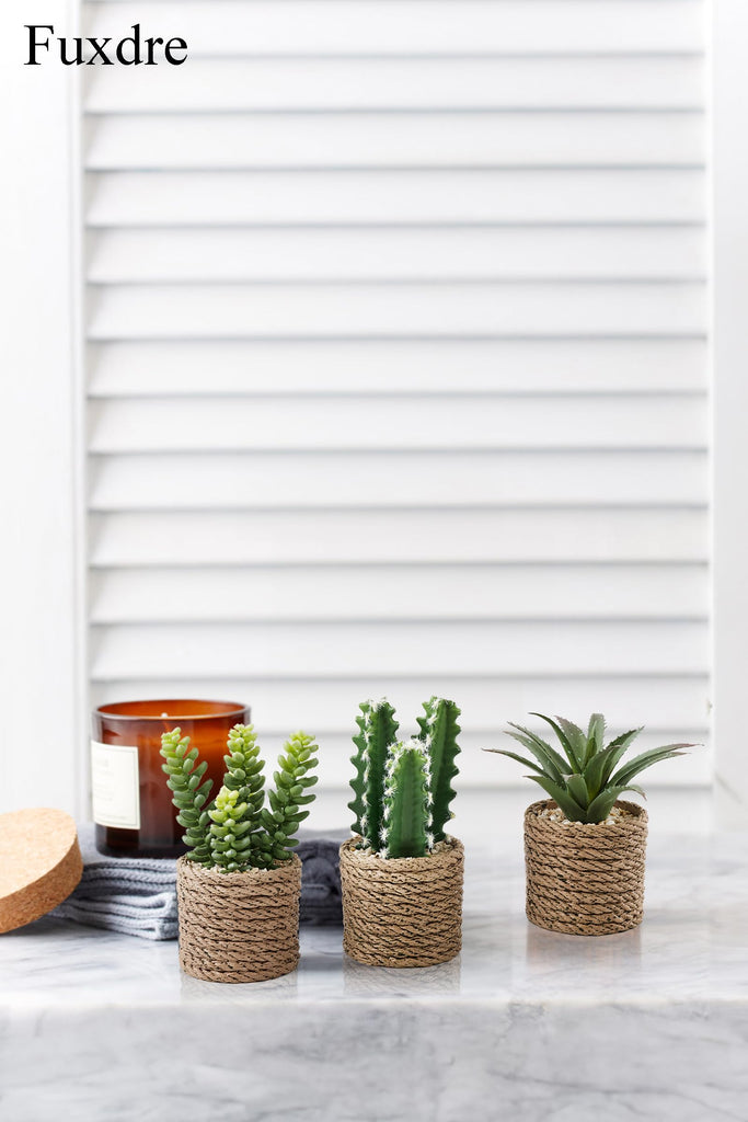 3-Pack Artificial Succulent Plants in Vintage Plastic Pots - Fake Waterproof Succulents Decor, Desk, Shelf - Low