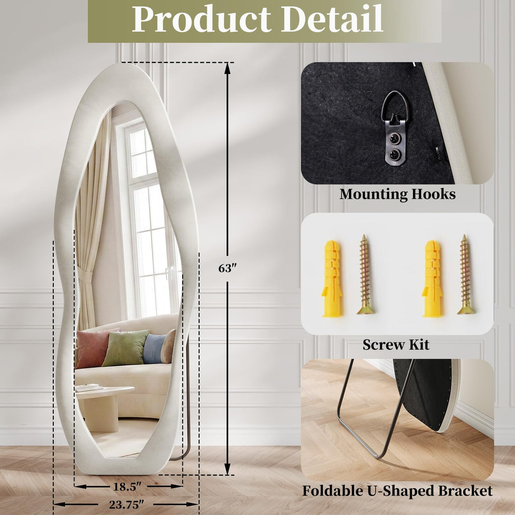 Full Length Mirror 63"x24", Irregular Flannel Floor Mirrors