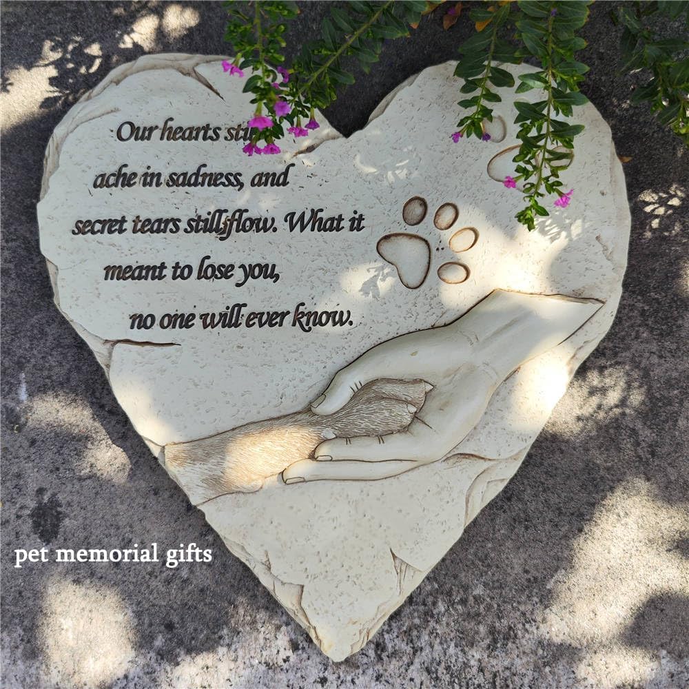 Heart Shaped Pet Dog Memorial Stones Grave Markers, Pet Dog Headstones Memorial Plaques for Garden Backyard Patio or