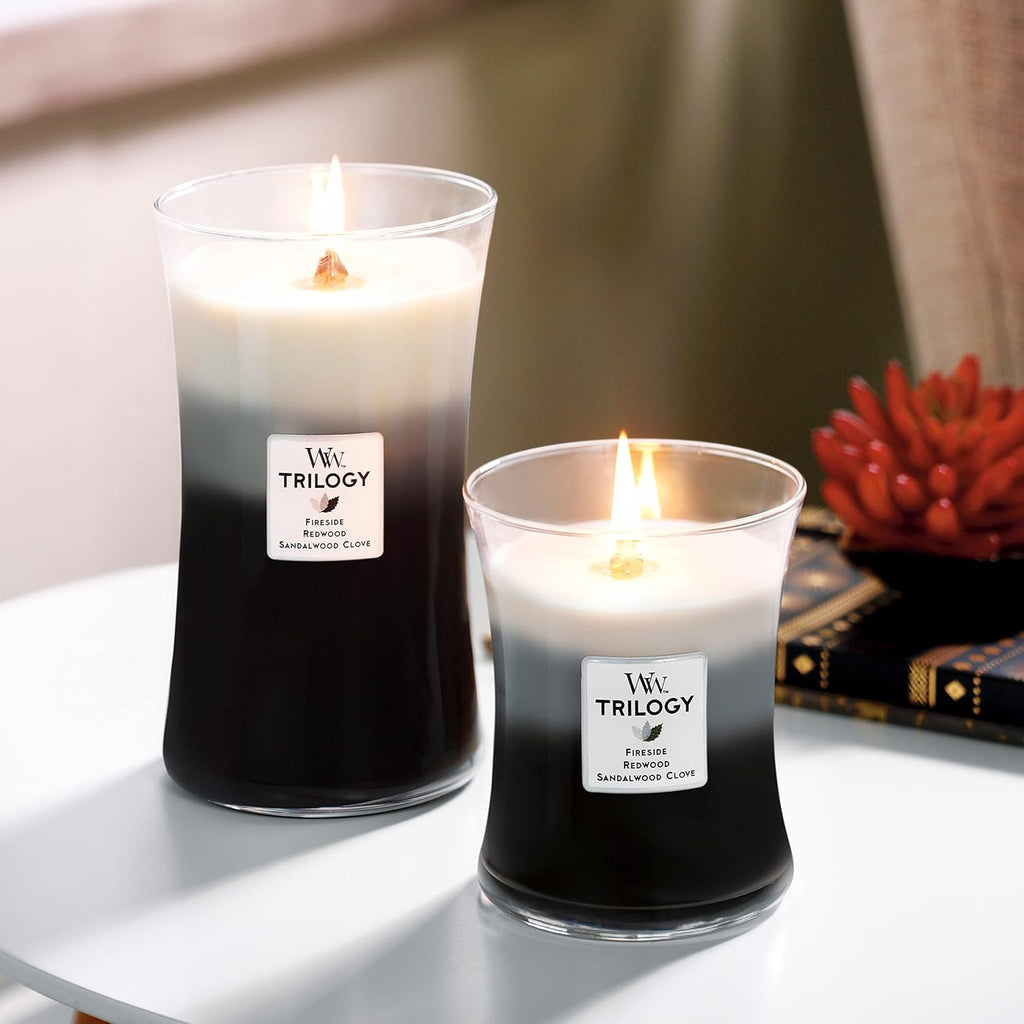 Café Sweets Large Hourglass Trilogy Candle & Warm Woods Medium Hourglass Trilogy Candle, 9.7 oz.