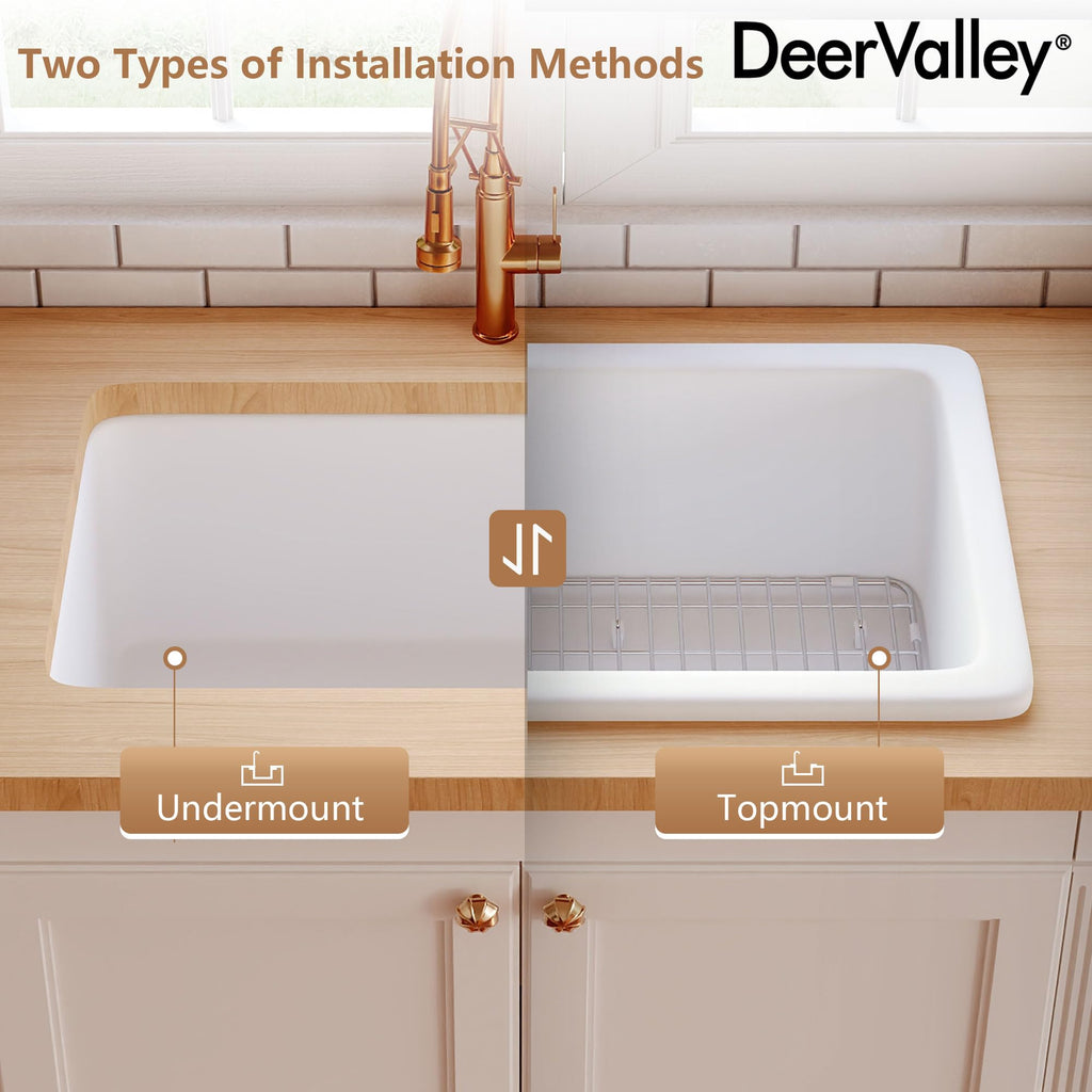 Undermount Kitchen Sink 32 inch White Fireclay Farmhouse Sink