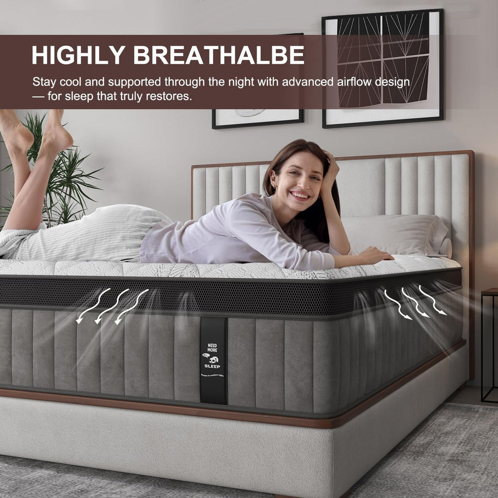 King Size Mattress,14 Inch - Medium Firm Hybrid Mattress with Memory Foam & Pocket Springs,Extra Back & Lumbar