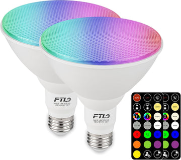 PAR38 LED Color Changing Flood Light Bulb with Remote Control, Dimmable RGB Colored Light Bulbs 14W=100W, 30 Colors