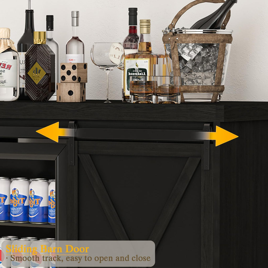 49'' Coffee Bar Cabinet with Fridge Space, Wine Cabinet with Rack, Power Outlet Living Room, Black