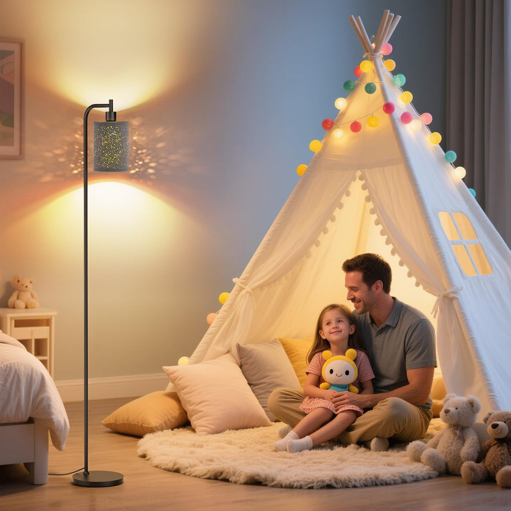 Floor Lamp with Linen Shade, Dimmable Tall Standing Lamp with Remote Control & 3 Color Temperatures, Modern Floor