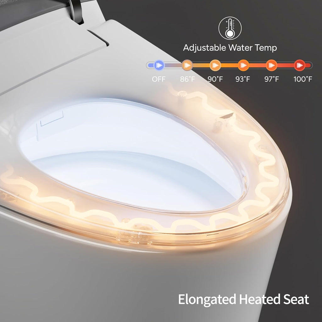 Smart One-Piece Toilet with Built-In Bidet, Powerful Dual Flush, ADA Comfort Height, Auto Open and Close Lid, Heated Seat, Night Light