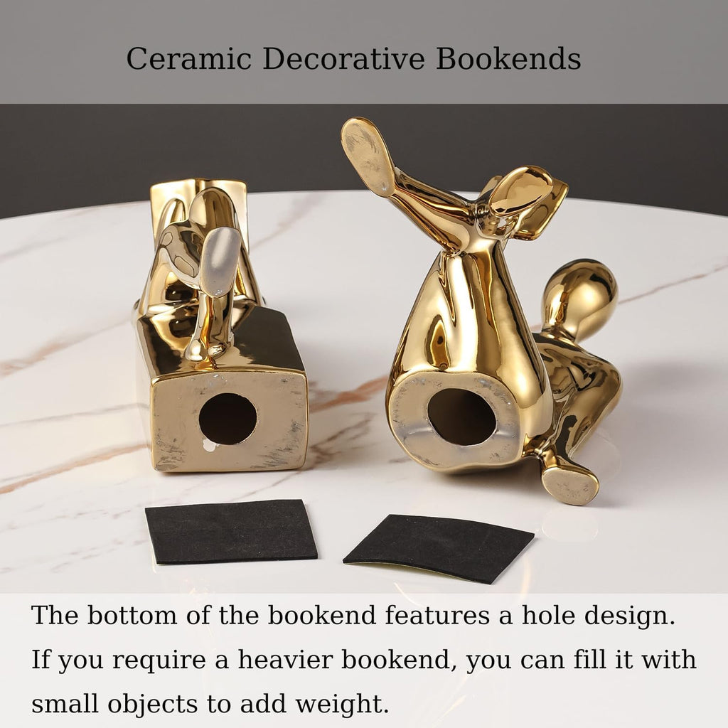 Ceramic Decorative Bookends, Book Ends for Shelves, Home Office Decor | Aesthetic Statues Book Holders Stoppers for