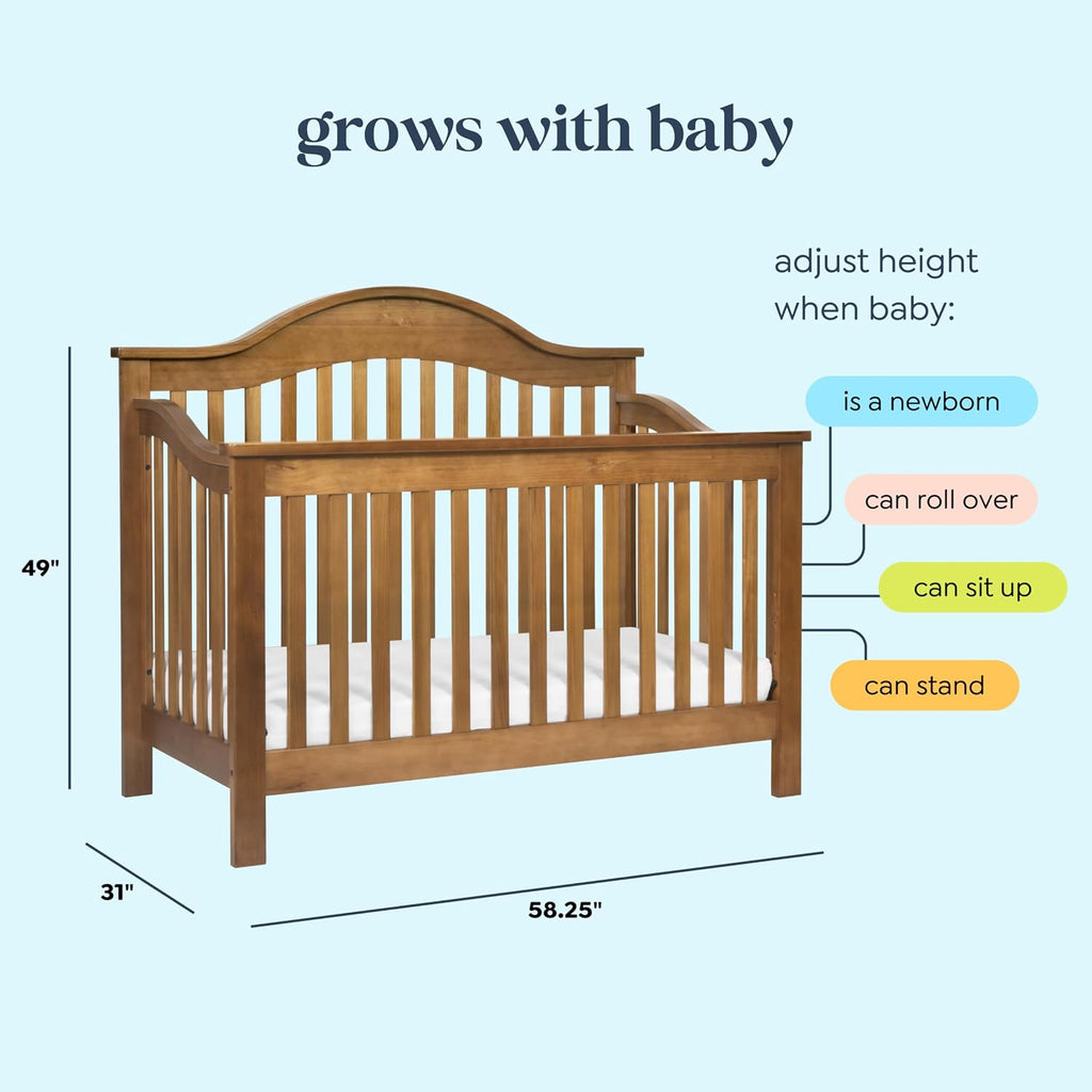 Jayden 4-in-1 Convertible Crib, GREENGUARD Certified, Chestnut | Converts to Toddler Bed, Daybed & Full-Size Bed - 4