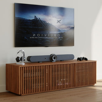 Full Assembled Mid Century Modern TV Stand, 59.06" Wood Slatted Media Console for 55 inch TV, Entertainment Center