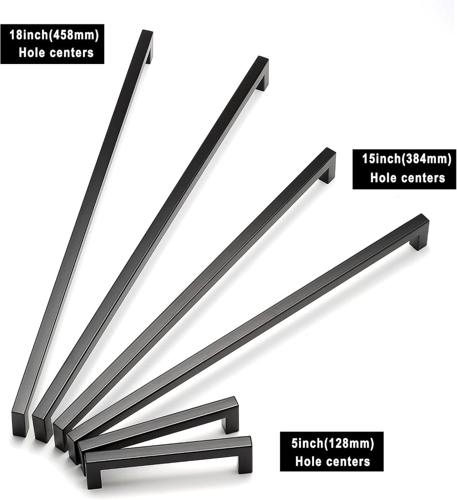 Matte Black Cabinet Pulls - Square Drawer Pulls, 2 Pack 18 Inch Stainless Steel Kitchen Door Cupboard Handles, 458mm