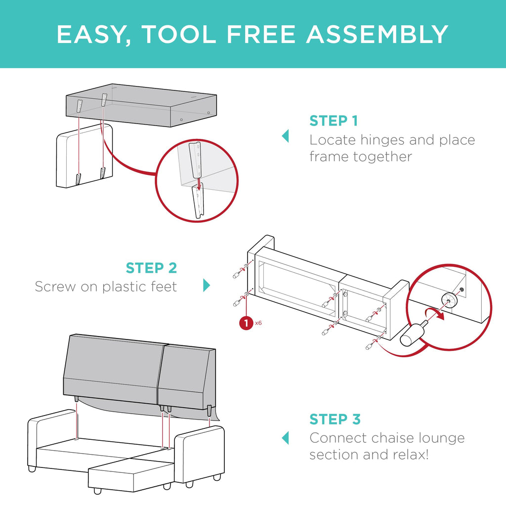 Upholstered Sectional Sofa, Bonus Room, Compact Spaces w/Chaise Lounge, 3-Seat, L-Shape Design, Reversible Ottoman