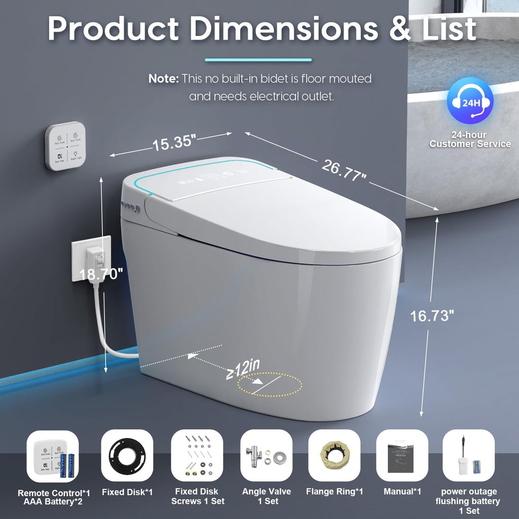 Glendan Smart Toilet Auto Flush: Elongated Heated Seat Tankless Toilet