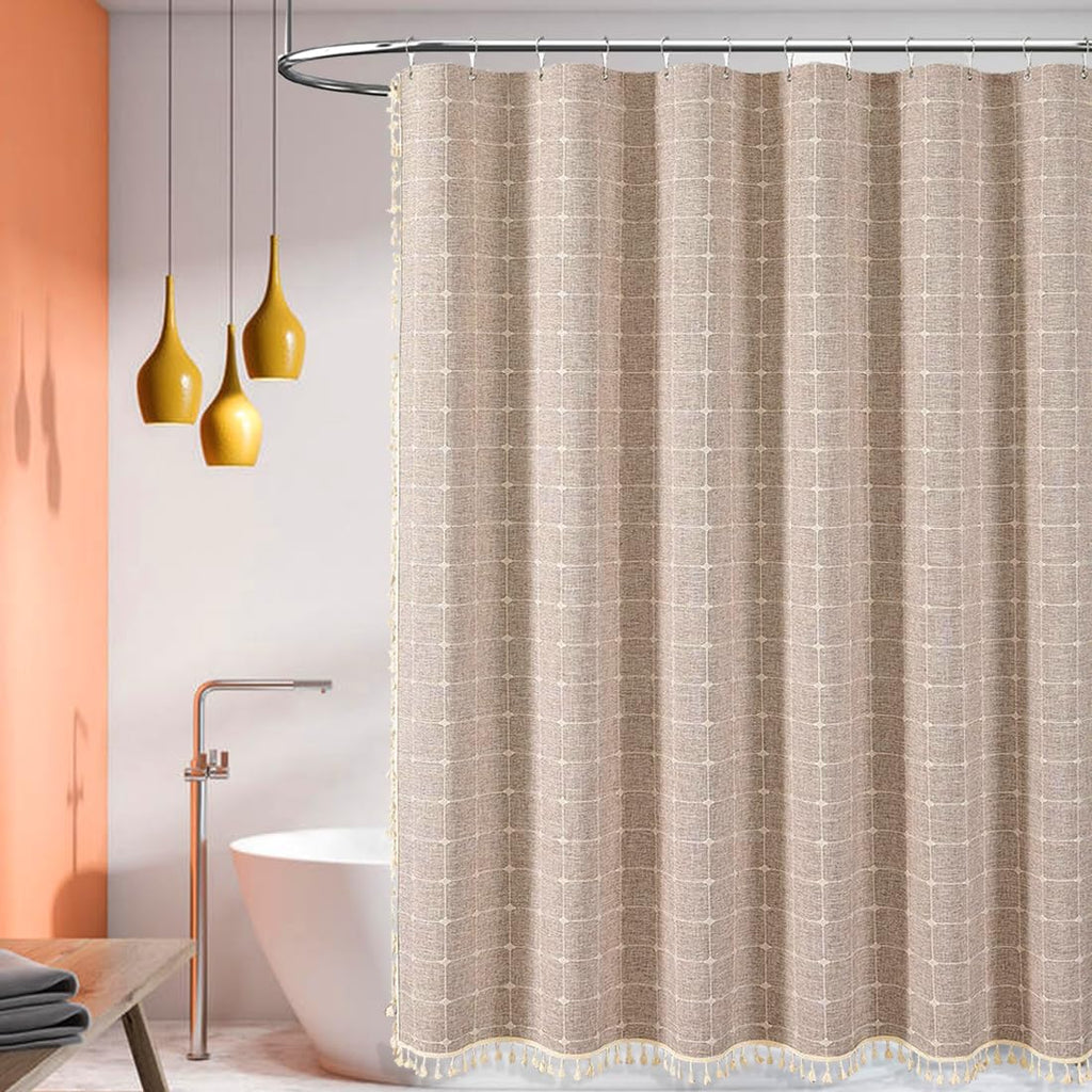 Boho Farmhouse - 72x72 Inches Linen Rustic Fabric Set with Tassel, Water Repellent Cloth, Modern Bohemian Chic