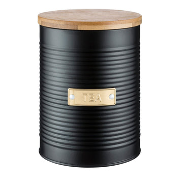 Living Otto Airtight Tea Storage Canister with Bamboo Lid, 1.4 Litre, Matte Black/Gold