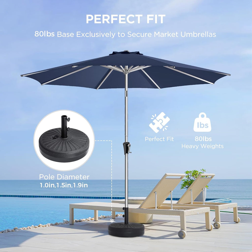 80lbs Patio Umbrella Stand, H12 Heavy Duty Base Umbrella, Fillable Weights with High-Density HDPE Material (Black,Round)