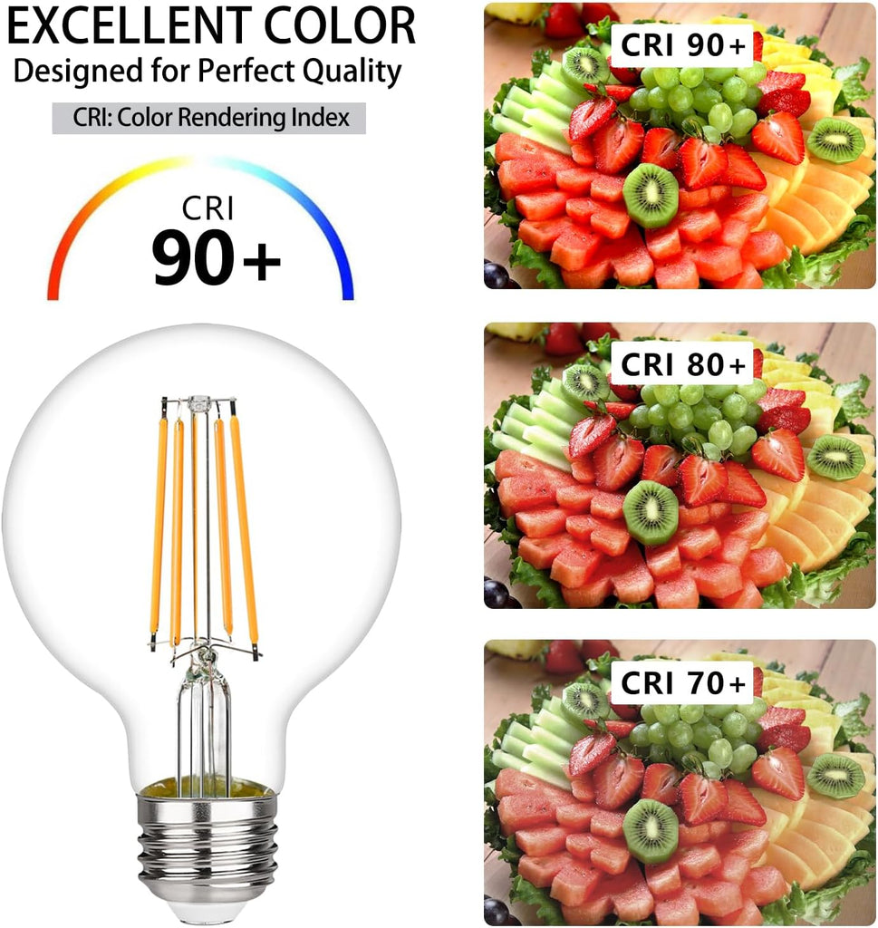 G25 LED Edison Vanity Globe Light Bulbs, LED Filament Light Bulb, 6W Equivalent to 60W, G80 Dimmable 700LM E26 Medium