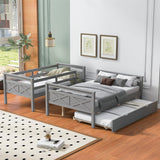 Trundle Bunk Bed, Twin Over Full Wood Bunk Bed with Twin Trundle, Solid Wood Bunk Bed Frame with Guardrail and Ladder