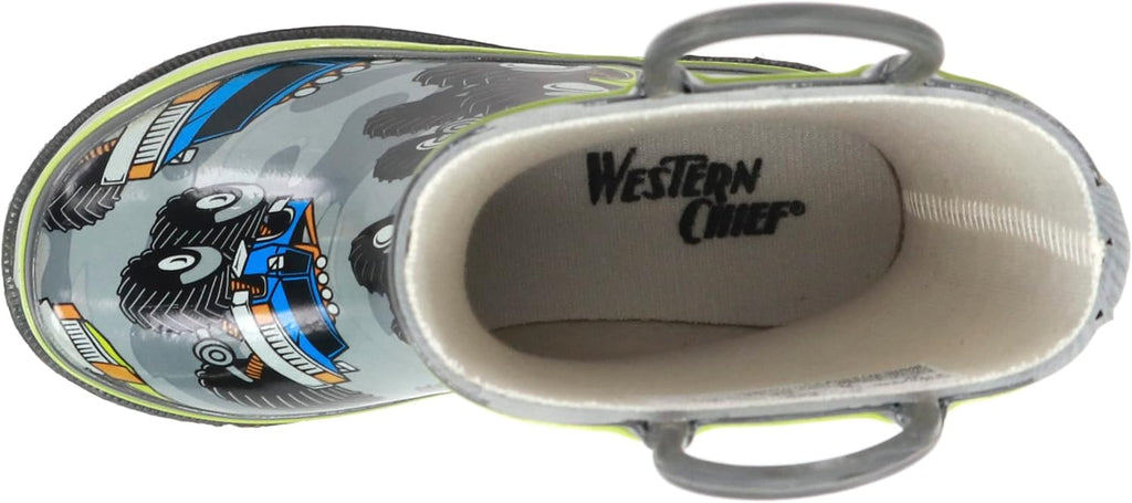 Chief Boys Waterproof Printed Rain Boot with Easy Pull On Handles