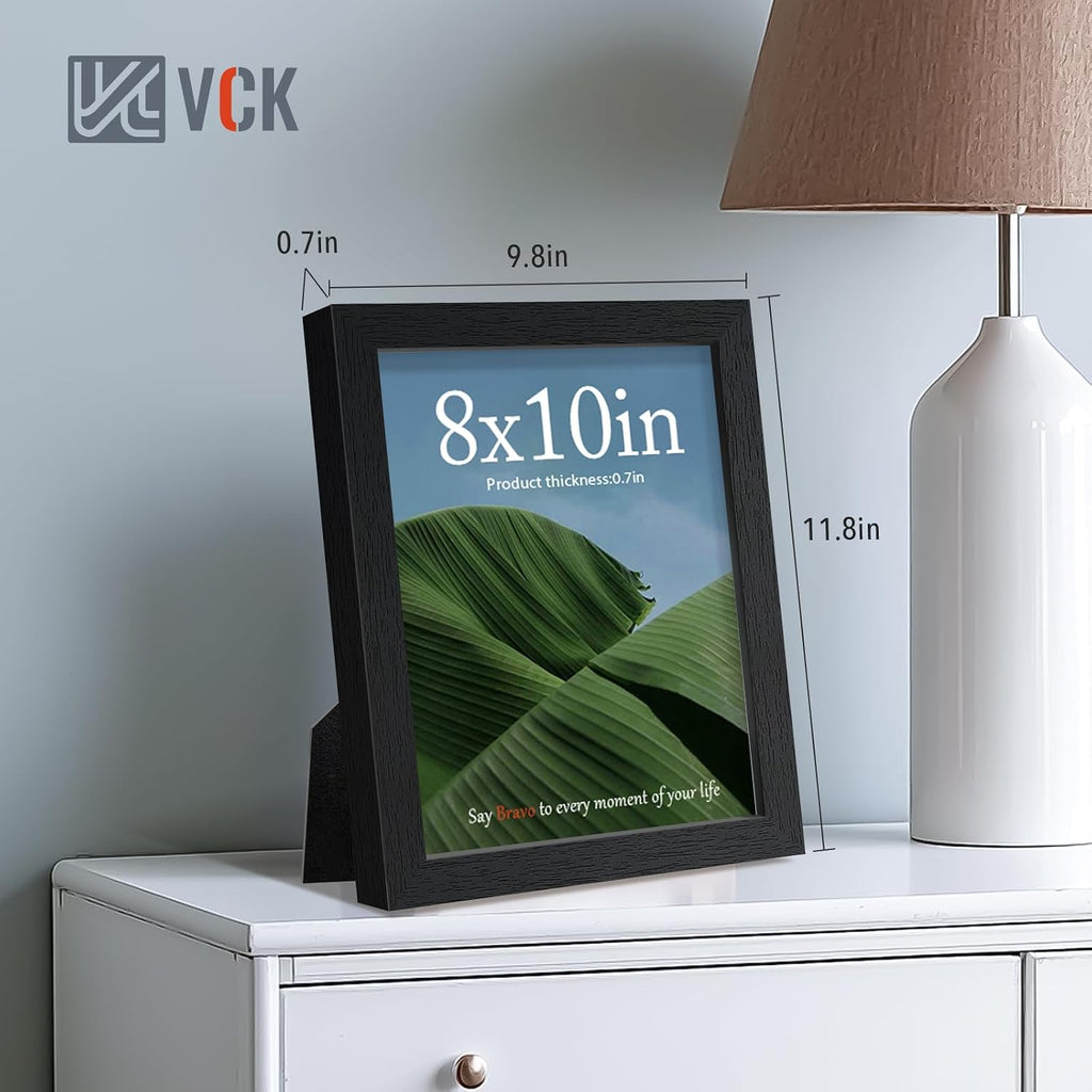 8x10 Picture Frame Set of 6, Elegant Black Wood Photo Frame | 1.1in Wide Border, Tabletop/Wall Hanging, HD