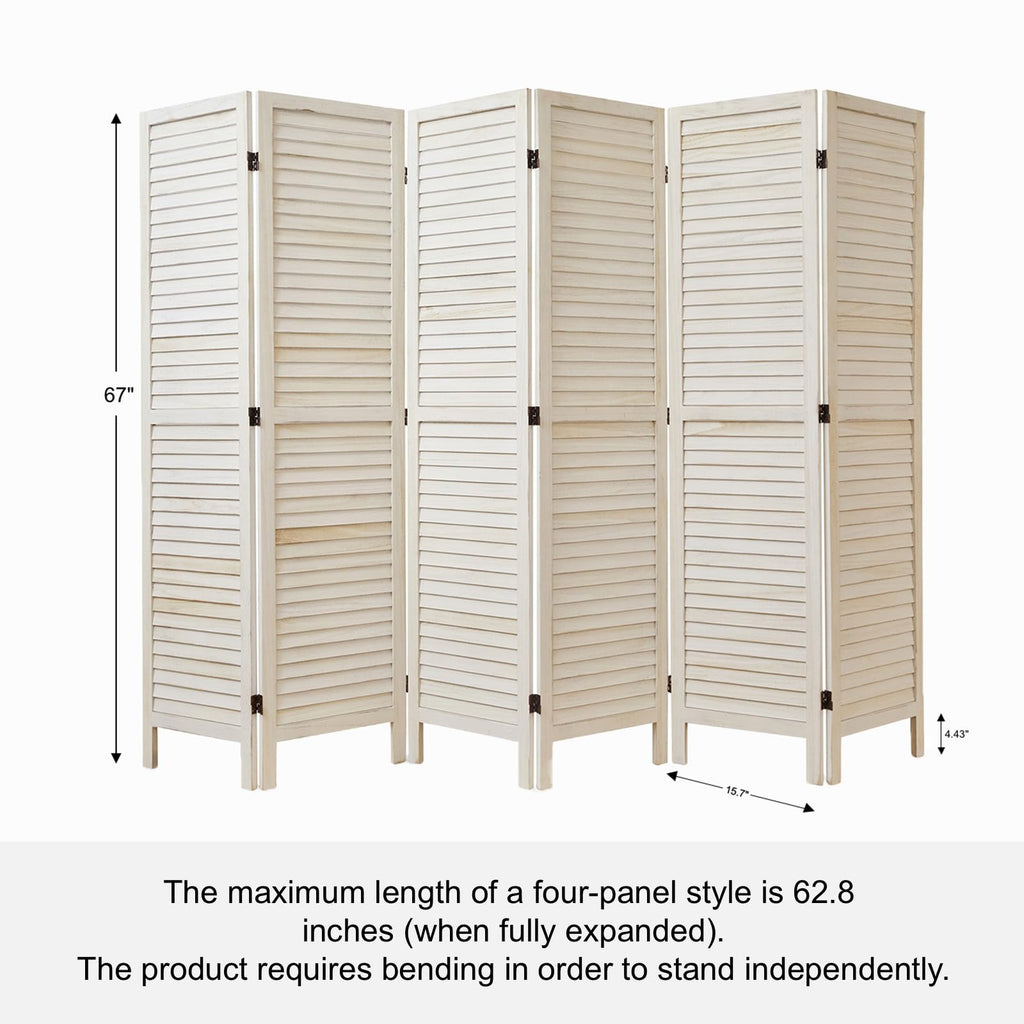 White Room Divider, Temporary wall with Double Hinges, 5.6 Ft Tall Folding Louver Wood Screen Bedroom Hotel