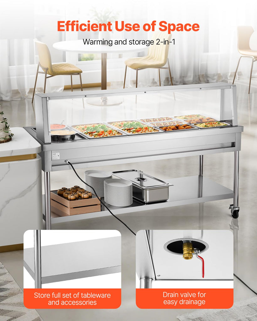 Commercial Food Warmer, 8 Pans + 2 Pots Electric Steam Table, 1800W Professional Buffet Catering Food Warmer with